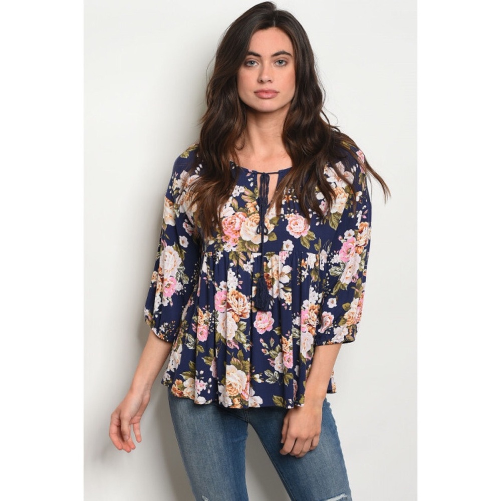 Navy Floral Tassel Women’s blouse